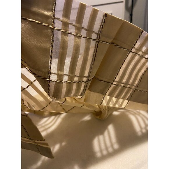 Set of 2 Gold/Cream 100% Sheer Silk Grid Window Curtain Panels 50” X 84” Drapery - Picture 3 of 12